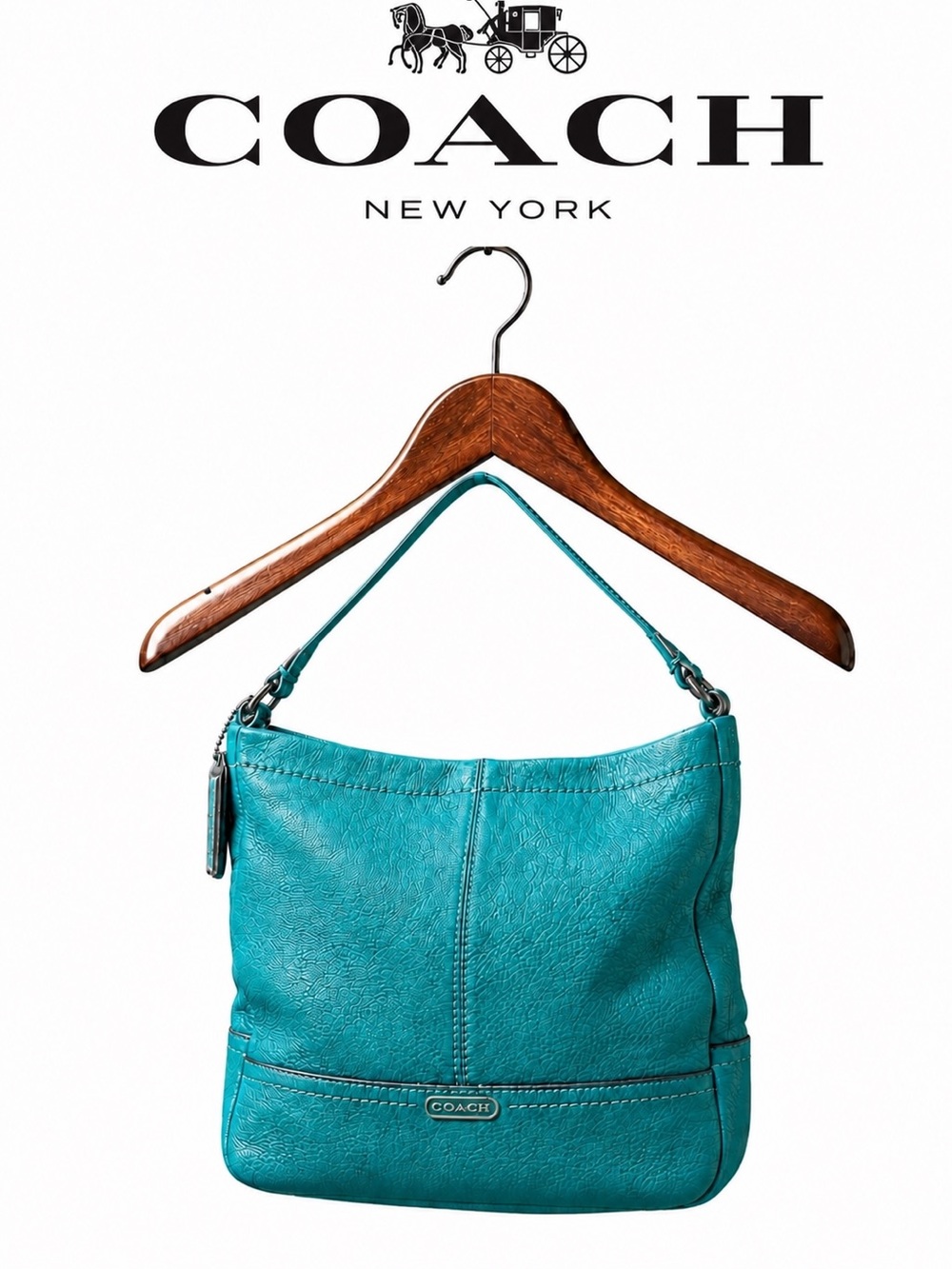 Coach Teal or Turquoise Hobo Convertable Leather Bag